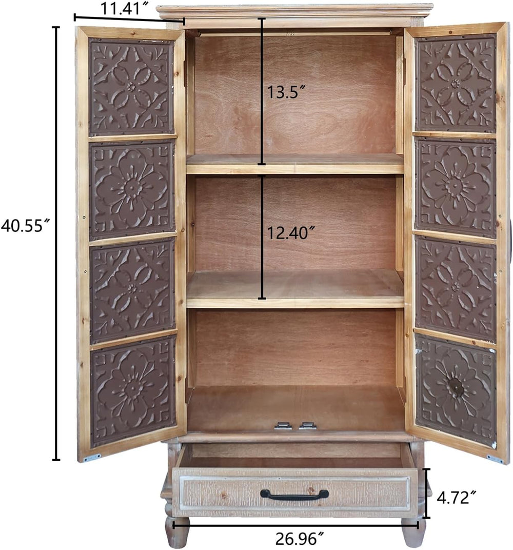 Vintage Kitchen Pantry Cabinet, Freestanding Farmhouse Storage Cabinet with 2...