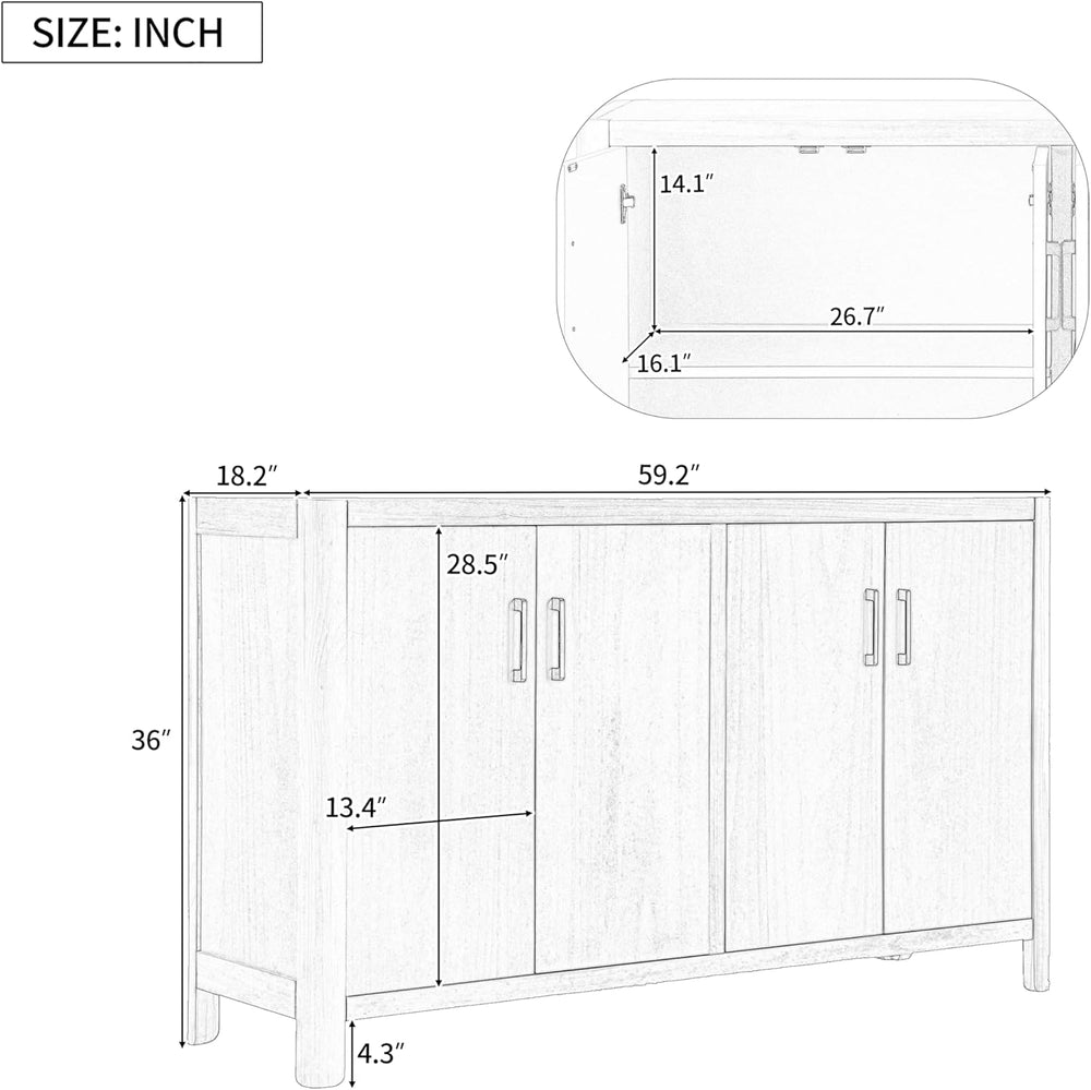 VilroCaz Farmhouse Wood 4-Door Cabinet Sideboard with Smooth Rounded Corners,...