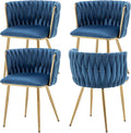 Velvet Dining Chairs Set of 4, Modern Upholstered Dining Chairs with Gold Metal Legs for Dining Room, Vanity, Kitchen, Living Room(Blue)