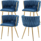 Velvet Dining Chairs Set of 4, Modern Upholstered Dining Chairs with Gold Metal Legs for Dining Room, Vanity, Kitchen, Living Room(Blue)