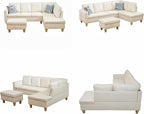 Sectional Couches for Living Room with Movable Chaise & Storage Ottoman - 97.5" Leather L Shaped Couches for Living Room Apartment, 4 Seat Home Furniture Modular Sectional Sofas, White