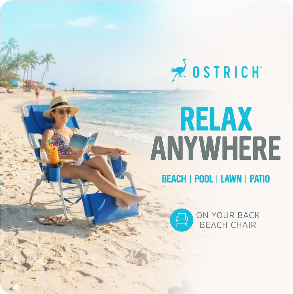 Ostrich the Deluxe 3N1 Lightweight Lawn Beach Reclining Lounge Chair with Footrest, Outdoor Furniture for Patio, Balcony, Backyard, or Porch, Blue