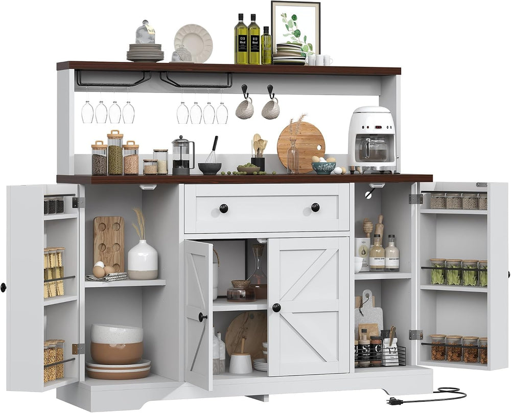 VVFLU Hutch Storage Buffet Cabinet with Drawers, and Charging Station, Coffee...