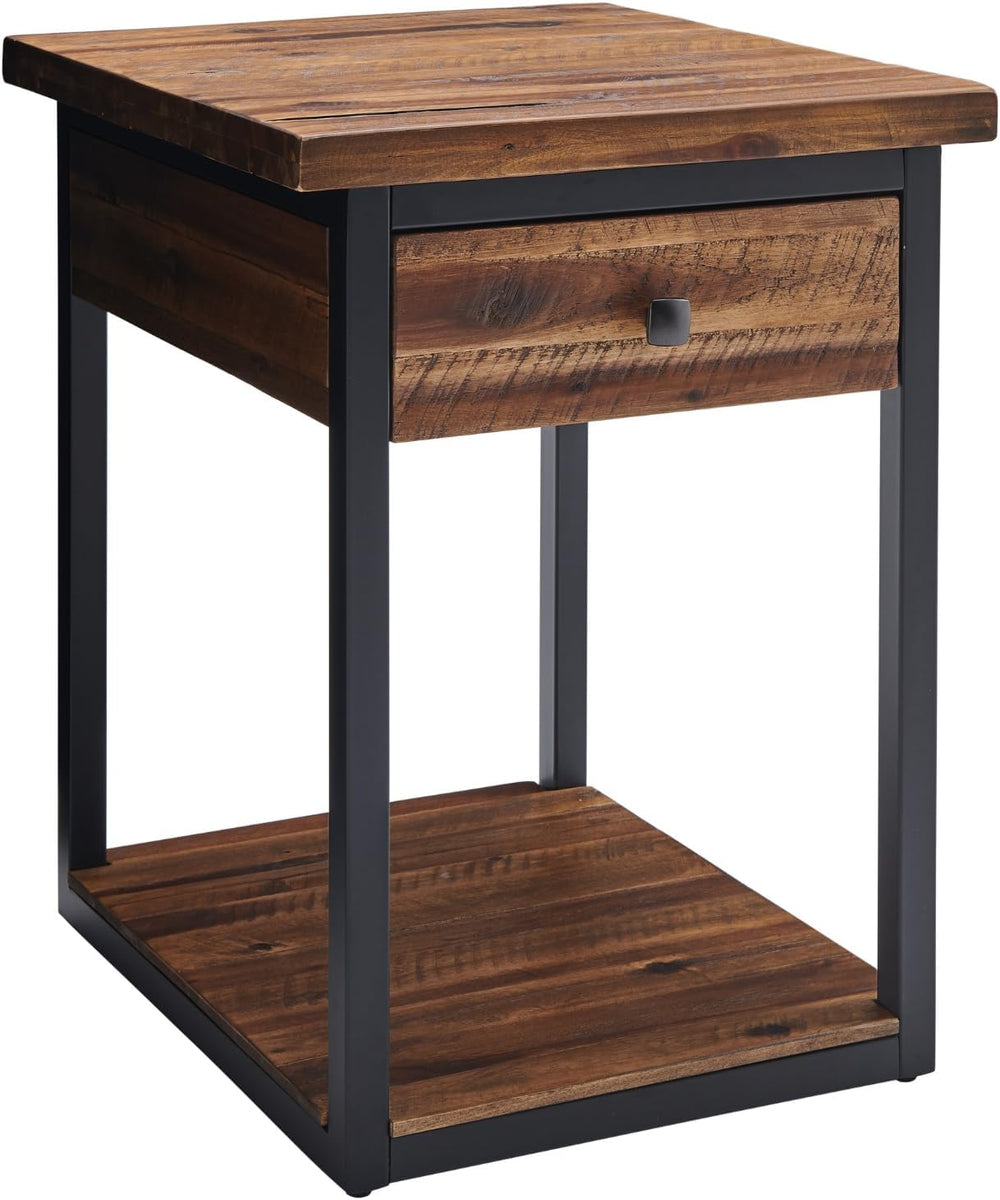 Claremont Rustic Solid Wood End Table with Drawer and Shelf – Farmhouse Accen...