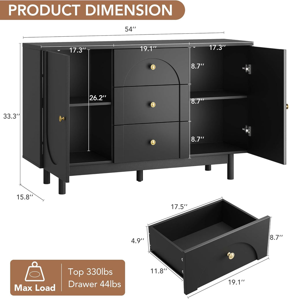 Buffet Cabinet with Drawers, 54" Large Sideboard Buffet Storage Cabinet ...
