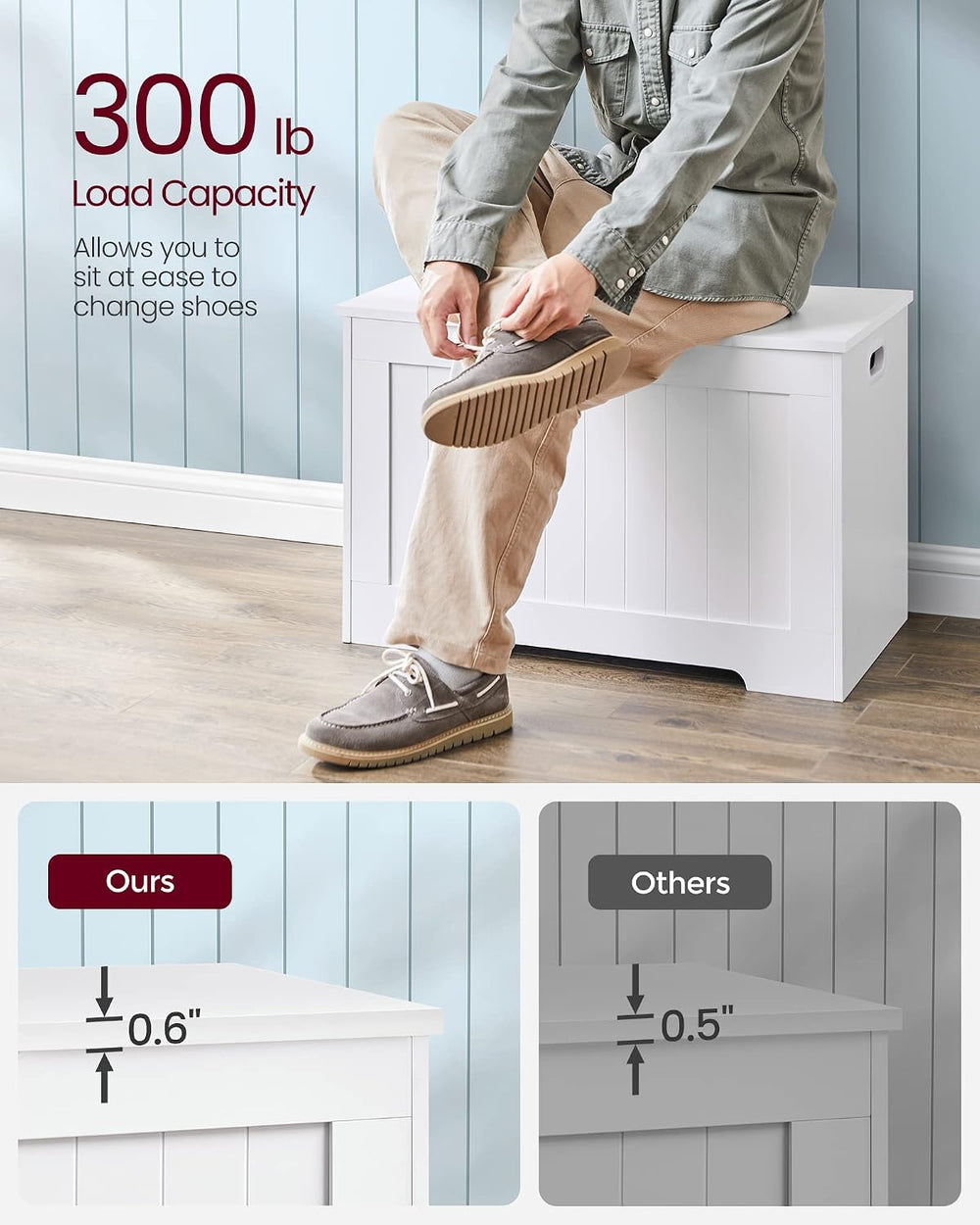 VASAGLE Storage Chest, 29.9 Inches Width Bench with 2 Safety Hinges | Shoe Be...