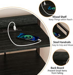 Furnulem Night Stand with Charging Station, Black Nightstand with Drawers and Led Light, Tall Dresser for Bedroom, Bedside Table with Fabric Storage Bins, Metal Frame, Wood Furniture