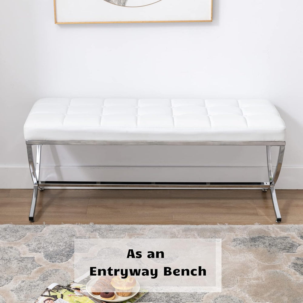HEAH-YO Modern Button Tufted Bench, PU Faux Leather Ottoman Dining Bench, Sty...
