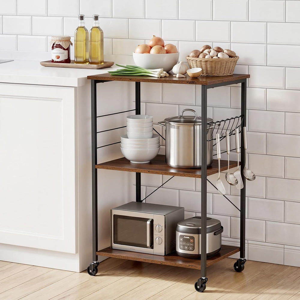 VEVOR 3-Tier Rolling Kitchen Cart, 23.7 in Microwave Stand with Storage, Util...