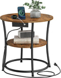 VASAGLE 21.7-Inch Round Side Table, 2-Tier End Table | Nightstand with Steel Frame, Spacious Top, for Small Spaces, Living Room, Bedroom, Rustic Brown and Ink Black ULET077K01