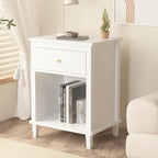 extrasleep Kids Nightstand with Storage Drawer, 27''H Wooden Toddler Night Stand for Boys Girls Toddler, Modern End Table with Shelf for Bedroom Living Room, Kids Small Bedside Table (White)