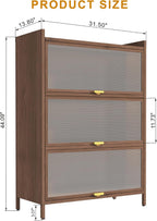44'' Tall Metal Kitchen Storage Cabinet with 3 Flip-up Doors, Freestanding Pantry Cabinet with Adjustable Feet, 4-Tier Microwave Stand with Storage Rack for Kitchen Dining Living Room (4-Tier, Walnut)