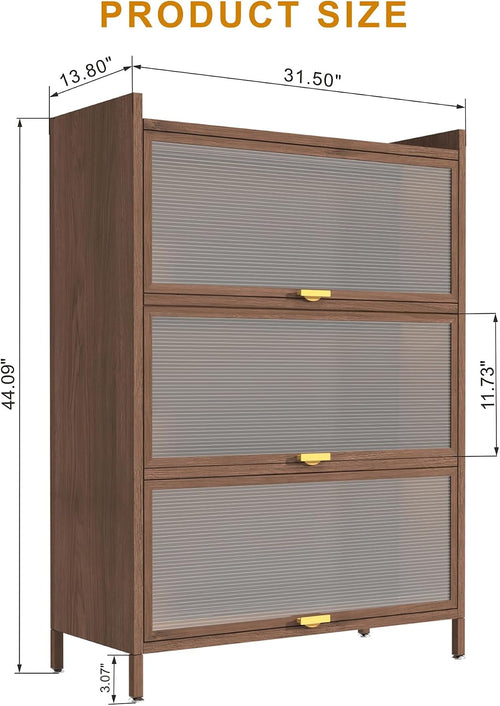 44'' Tall Metal Kitchen Storage Cabinet with 3 Flip-up Doors, Freestanding Pantry Cabinet with Adjustable Feet, 4-Tier Microwave Stand with Storage Rack for Kitchen Dining Living Room (4-Tier, Walnut)