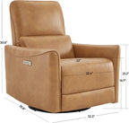 CHITA Power Recliner Chair Swivel Glider, FSC Certified Upholstered Faux Leather Living Room Nursery Reclining Sofa Chair with Lumbar Support, Cognac Brown