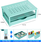 gianotter Desk Organizers and Accessories, Monitor Stand with Drawer and 2 Pen Holder, Desktop Organizer Suitable for Offices and Dormitories (Blue)