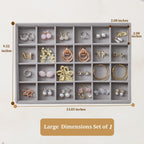 Large Jewelry Organizer for Drawer Insert Velvet Stackable Jewelry Trays for Earring Necklace Bracelet Ring Display (Gray, 24 Grids)