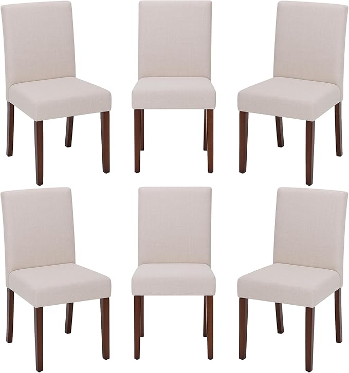 Upholstered Dining Chairs Set of 6, Modern Fabric Dining Room Chair, Wooden Dining Chair, Kitchen Side Chairs, Farmhouse Dinner Chair with High Back for Kitchen, Beige