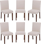 Upholstered Dining Chairs Set of 6, Modern Fabric Dining Room Chair, Wooden Dining Chair, Kitchen Side Chairs, Farmhouse Dinner Chair with High Back for Kitchen, Beige
