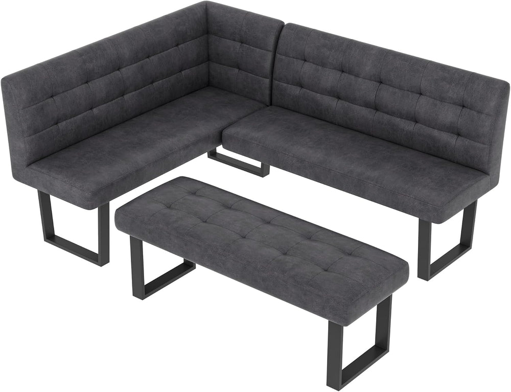 HIPIHOM L-Shaped Dining Bench, Modern Corner Sofa, Grey Right Seat Bench | Up...