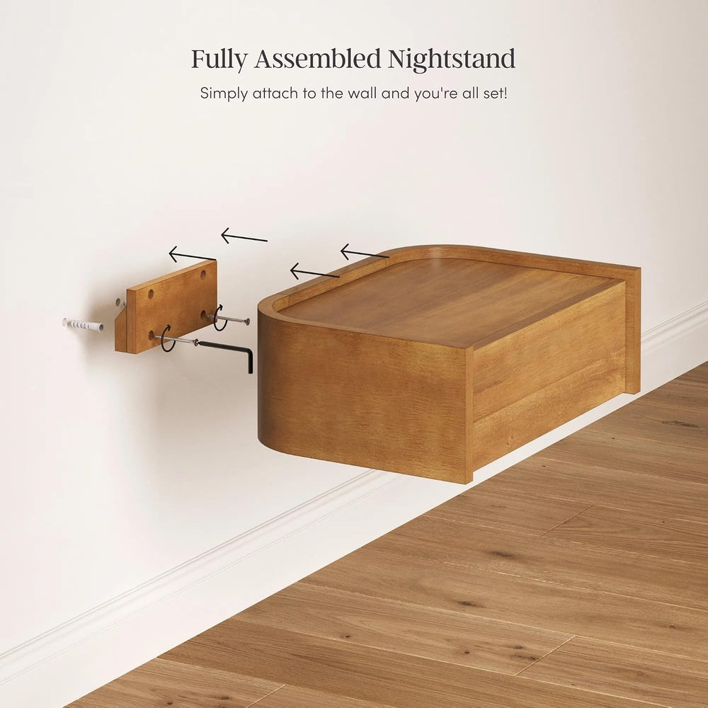 Nathan James Tyla Wall Mounted Bedside Table, Floating 1-Drawer Nightstand wi...