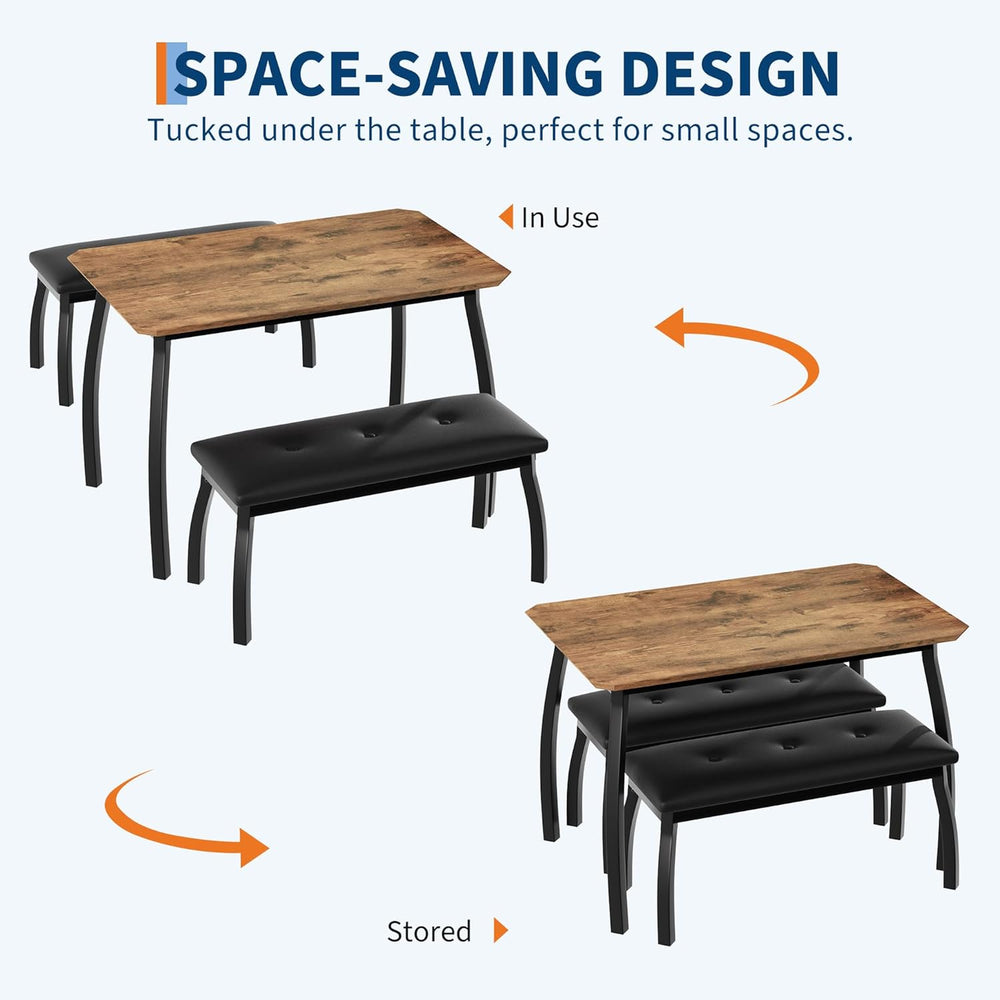 Dining Table for 4, 3-Piece Kitchen Table Set for 4 with Wooden Tabletop and ...
