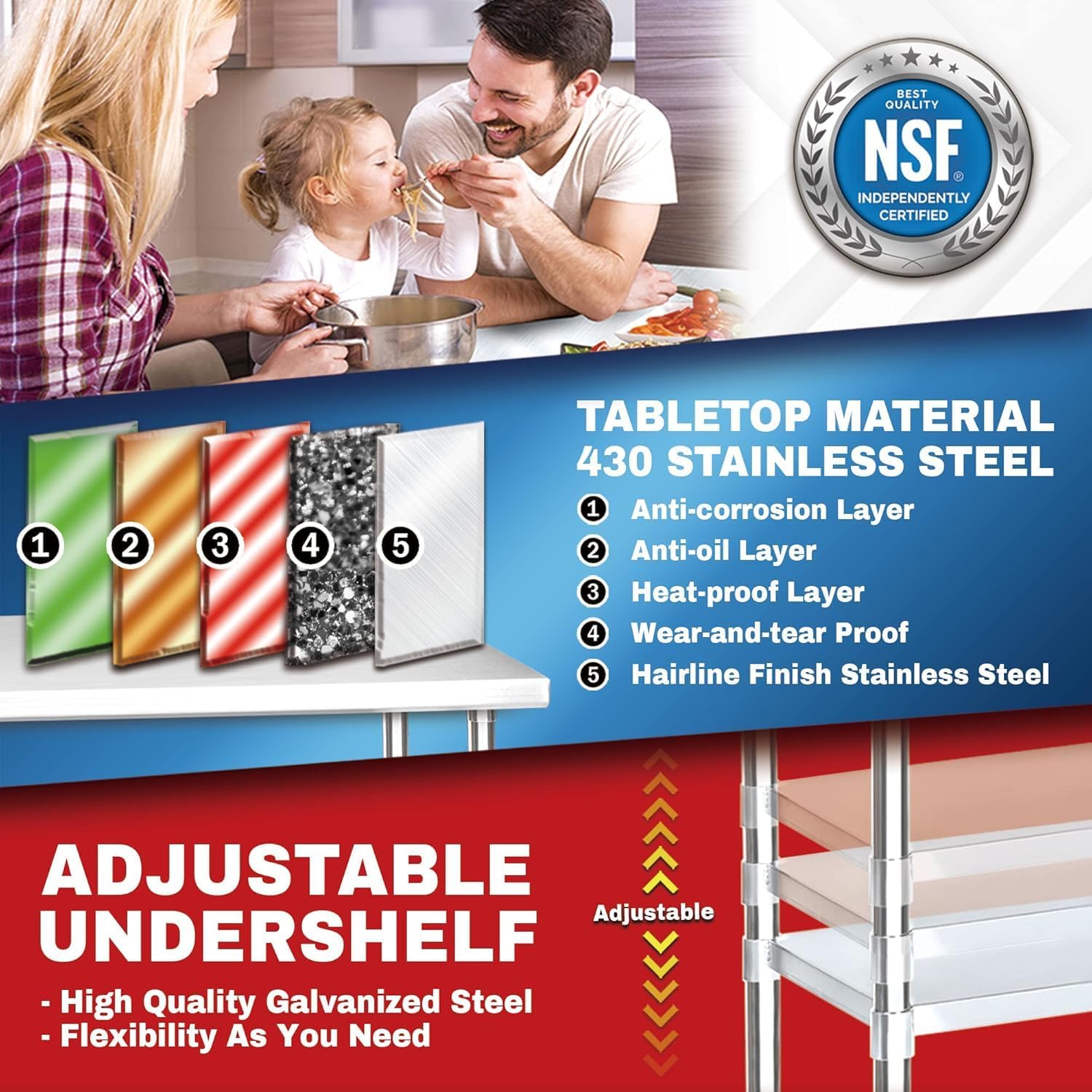 DuraSteel 24x84 Stainless Steel Work Table - NSF Commercial Prep Metal Table - Outdoor Pizza Oven Stand w/Under Shelf - Kitchen Island Laundry Utility Garage Microwave Stand Large Rolling Storage Cart