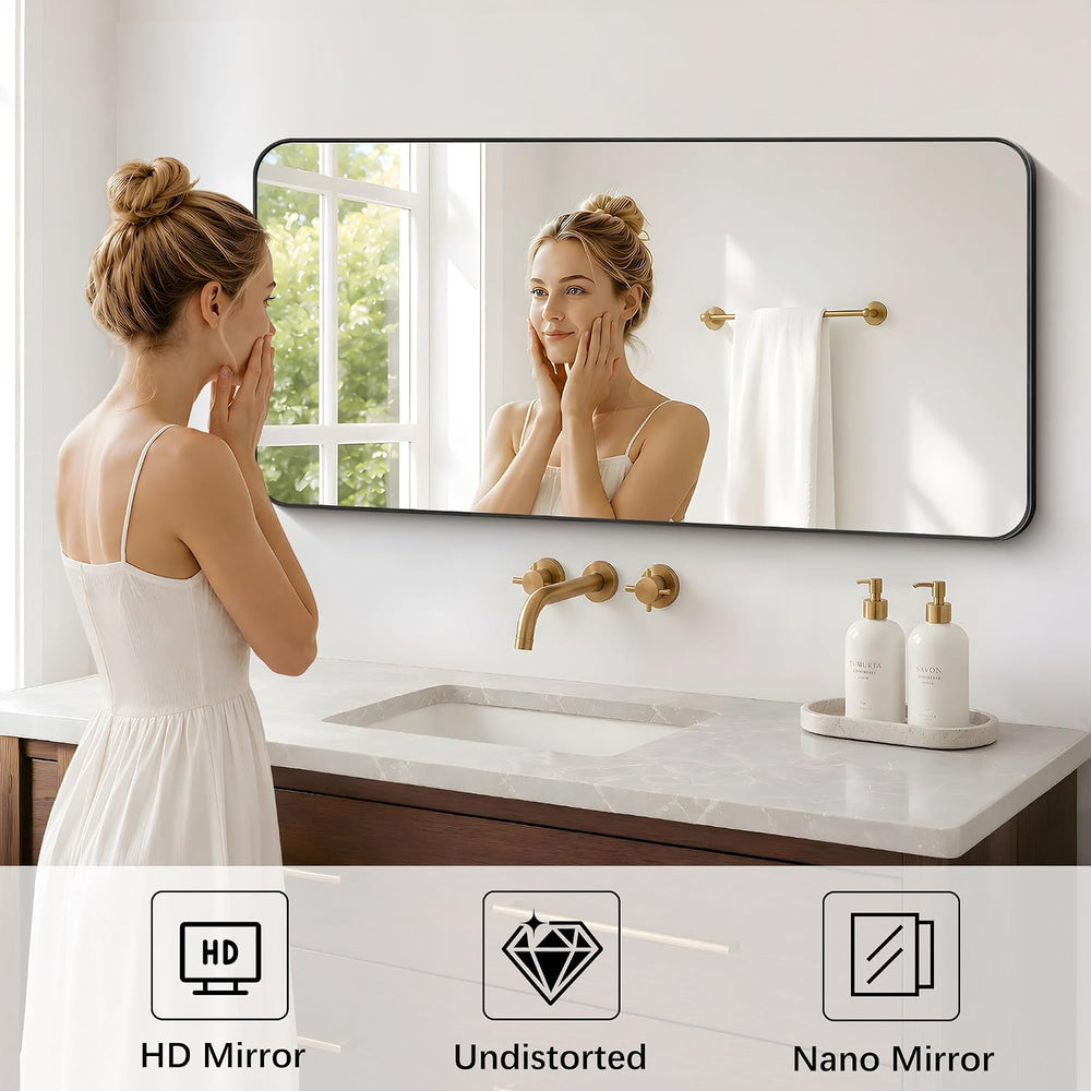 DESBING 24" x 48"Bathroom Mirror, Matte Black Wall Mirror with Meta...