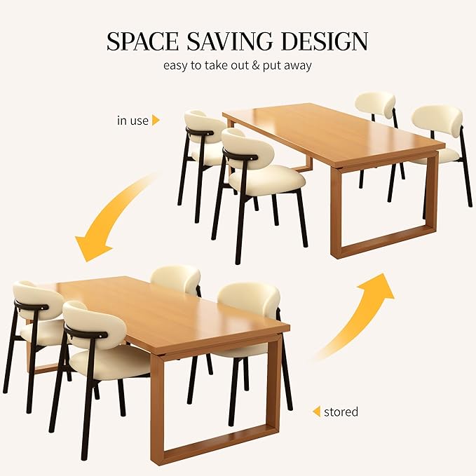 Kitchen Dining Chairs Set of 6 Modern Upholstered Leather Farmhouse Dining Room Chair with Metal Legs, Black/Beige