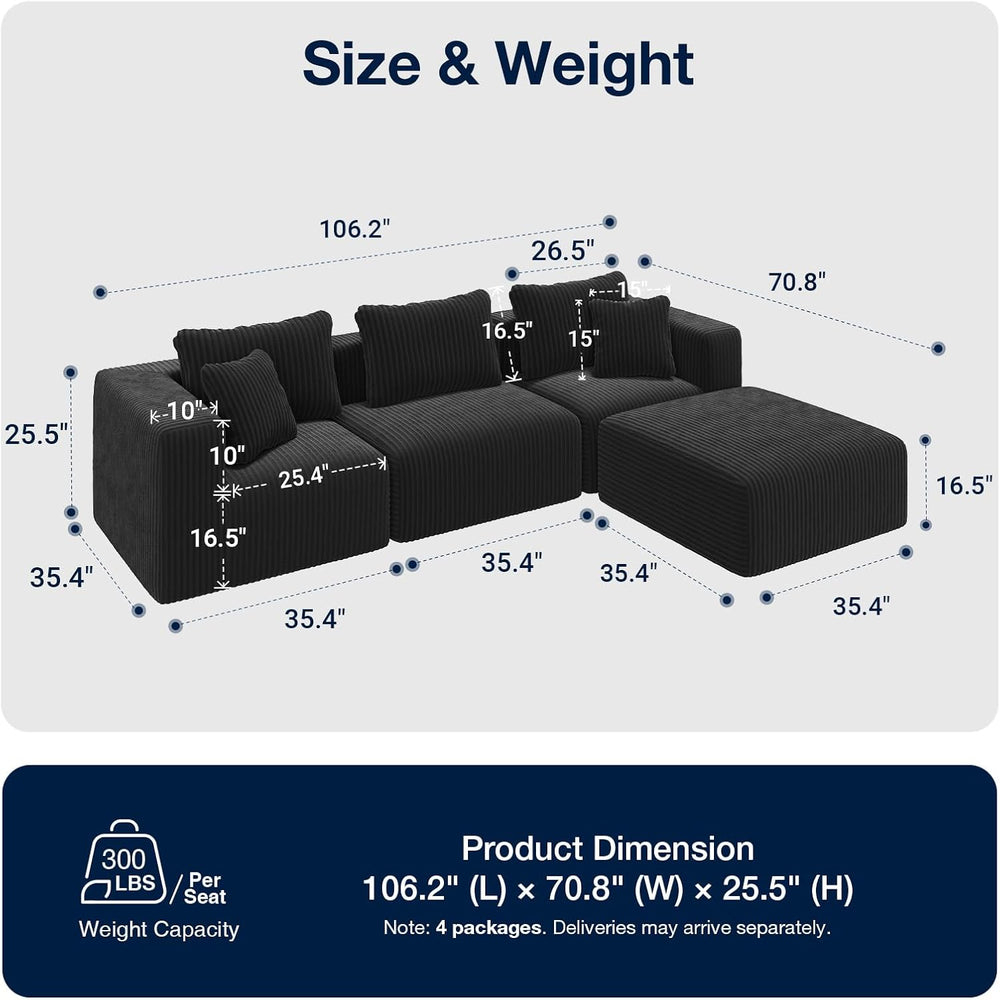 Avenco 106-inch L-Shaped Modular Sectional Sofa Couch with Ottoman | Individu...