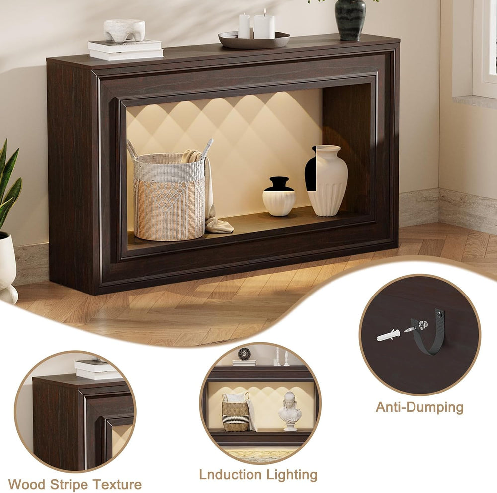 Rresyet 55" Narrow Entryway Console Table with LED Lights & Storage,...