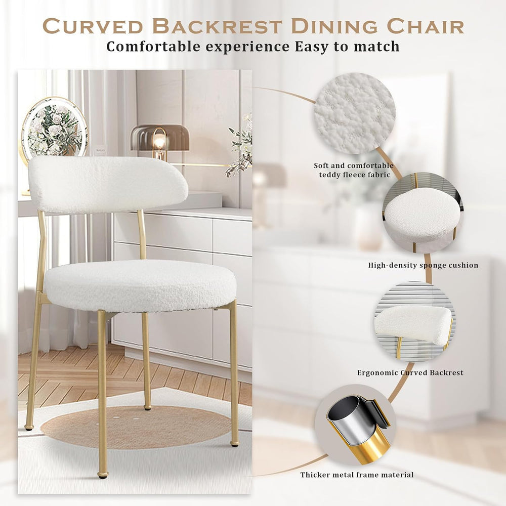 Dining Table and Dining Chair Set 31.5" White Round Table&2 Boucle U...
