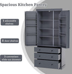 Spaco 77" Kitchen Pantry Cabinet with 3 Large Drawers,Farmhouse Pantry Cabinet with 8 Door Shelves,3 Adjustable Shelves,Versatile Storage Freestanding Cupboard for Kitchen,Dining Room. (Grey)