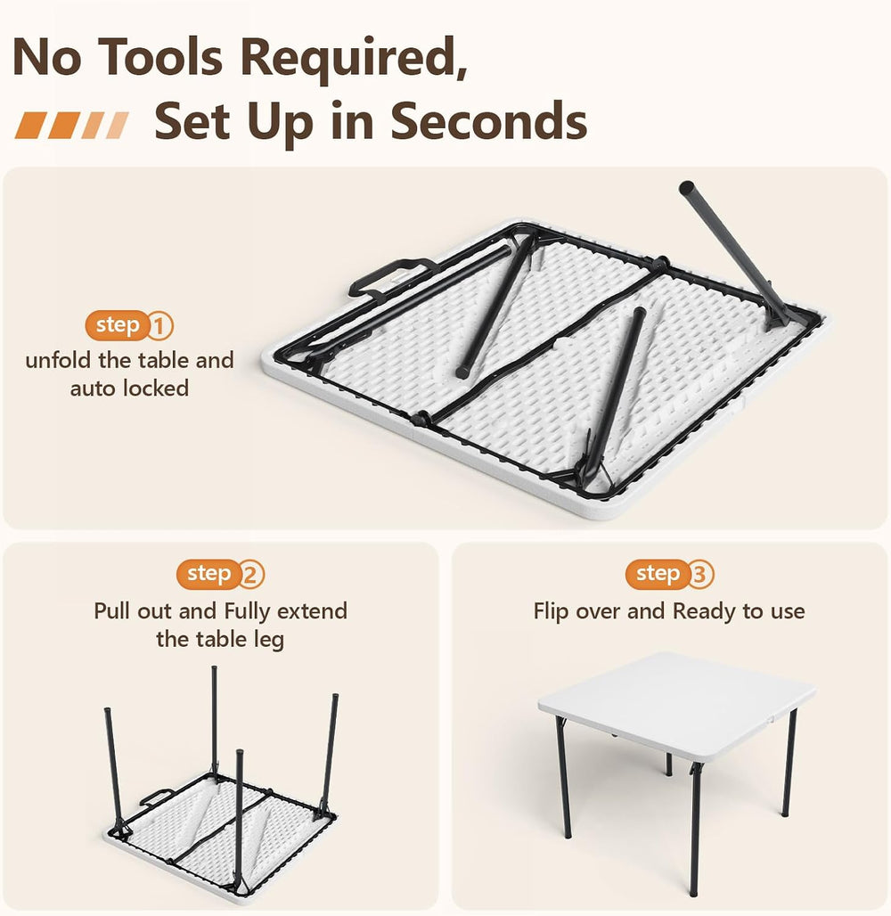 36" Folding Square Table, Portable Card Table with Built-in Handle, Comp...