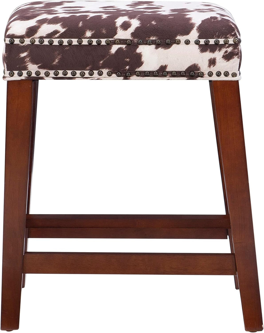 Linon Harlow Brown Cow Print Backless 24 Inch Seat Height Counter Stool