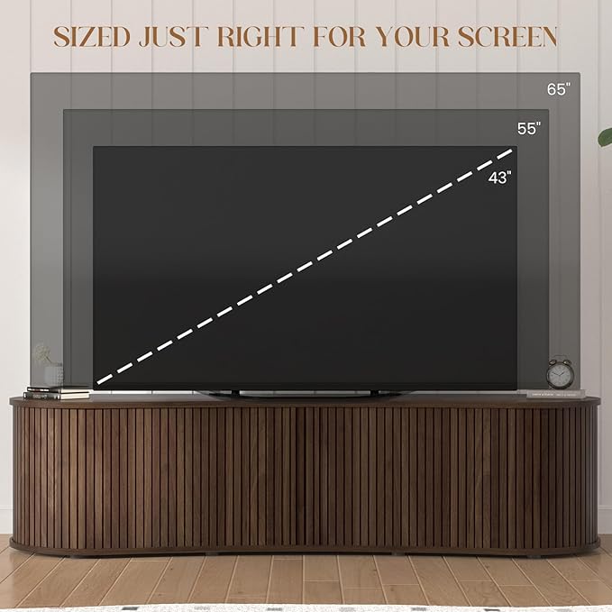 59" Fluted TV Stand with Sliding Tambour Door, Mid Century Modern Wood Media Console with Storage Cabinet, Entertainment Center for Living Room (Walnut)