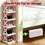 6 Tier Foldable Shoe Rack, Kid's Shoe Organizer, Pink | Vertical Shoe Storage for Front Door Entrance, Compact Shoe Shelf for Narrow Spaces