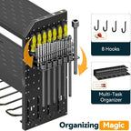 Warome Garage Power Tool Organizer with 8-Outlet Power Strip, Tool Storage Rack Wall Mount with 8 Cordless Drill Holders, Tool Organization Shelf with Charging Station in Black