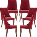 Modern Dining Chairs Set of 6, Mid Century Kitchen & Dining Room Chairs, Fabric Upholstered Kitchen Chairs with Wood Legs, Sillas de Comedor, Easy Assembly, Wine Red, 6 Pieces