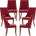Modern Dining Chairs Set of 6, Mid Century Kitchen & Dining Room Chairs, Fabric Upholstered Kitchen Chairs with Wood Legs, Sillas de Comedor, Easy Assembly, Wine Red, 6 Pieces