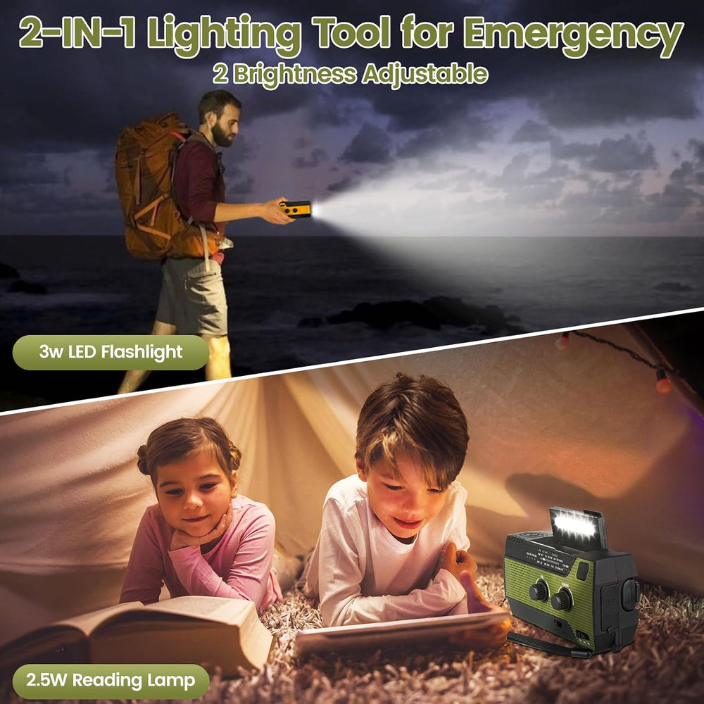 4000mAh/14800mWh Emergency Radio, Solar Hand Crank Emergency Radio - NOAA Wea...
