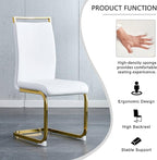 AZmac Modern Leather Dining Chairs Set of 6,Armless Kitchen Chairs,Dining Room Chairs with Upholstered Padded Seat and Sturdy Gold Legs for Dining Room,Kitchen (Set of 6, White-Gold Leg)