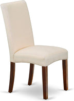 East West Furniture DLDR3-MAH-01 3 Piece Kitchen Table & Chairs Set Contains a Round Dining Room Table with Dropleaf and 2 Cream Linen Fabric Parson Dining Chairs, 42x42 Inch, Mahogany
