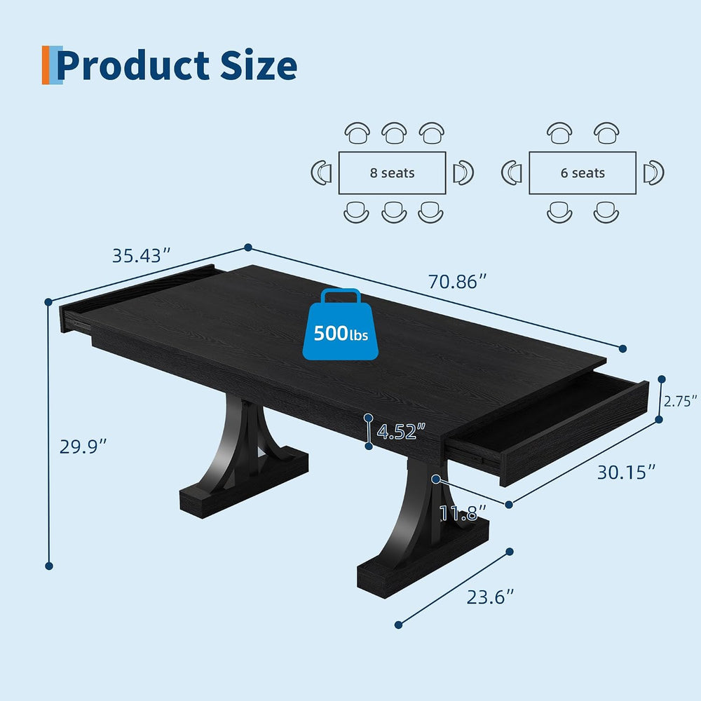 GarveeHome Dining Table for 6-8 with 2 Drawers,71-Inch Industrial Dining Tabl...
