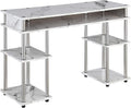 Convenience Concepts Designs2Go No Tools Desk Home Office Desk with Shelves, Corner Shelf Vanity Desk Computer Desk Nail Table for Nail Tech - 47.25" L x 15.75" W x 30" H, White Faux Marble