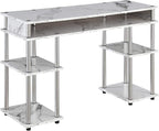 Convenience Concepts Designs2Go No Tools Desk Home Office Desk with Shelves, Corner Shelf Vanity Desk Computer Desk Nail Table for Nail Tech - 47.25" L x 15.75" W x 30" H, White Faux Marble