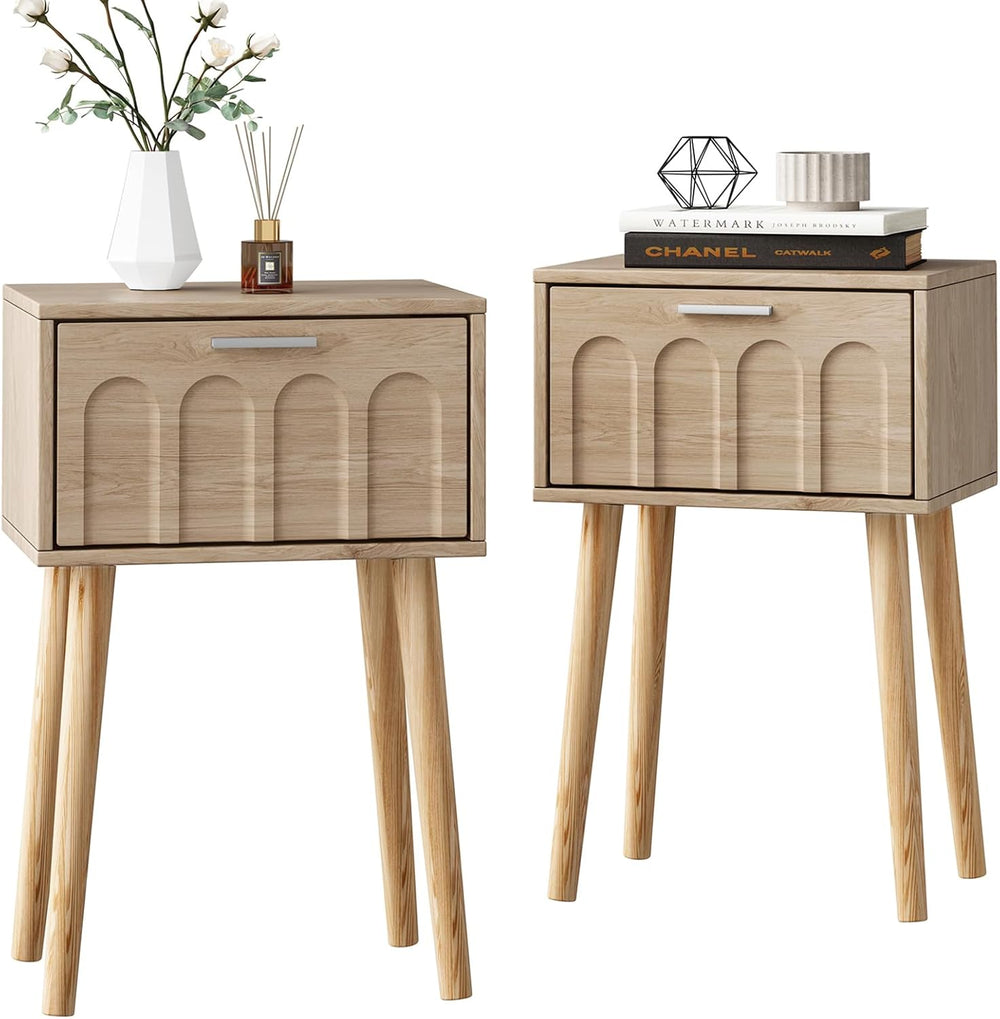 LAATOOREE Nightstand Set of 2, Small Bed Side Table with Arch Door, Mid-Centu...
