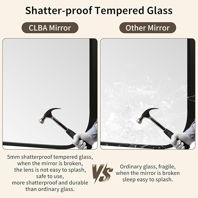 Black Bathroom Mirror, 24x36 Inch Aluminum Frame Rectangle Mirror, Anti-Rust, Tempered Glass, Wall Mirror for Over Sink, Vanity, Bedroom, Entryway, Horizontal/Vertical