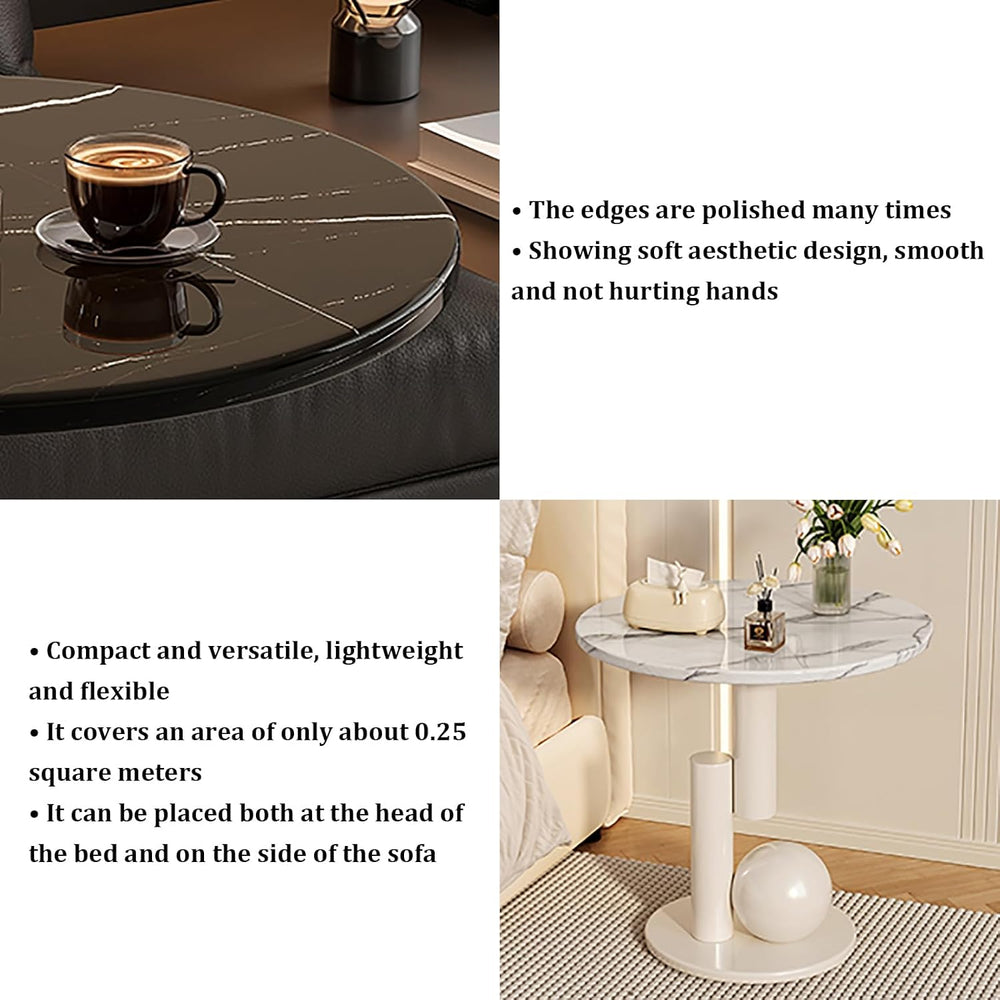 Metal End Table, Living Room Coffee Table with Marble Tabletop, Modern Geomet...
