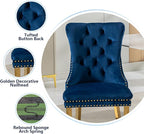 Blue Velvet Dining Chairs Set of 4, Dining Room Chairs Set of 4, Tufted Upholstered Dining Room Chair, Back Ring Pull Trim, Golden Stainless Steel Legs, Blue