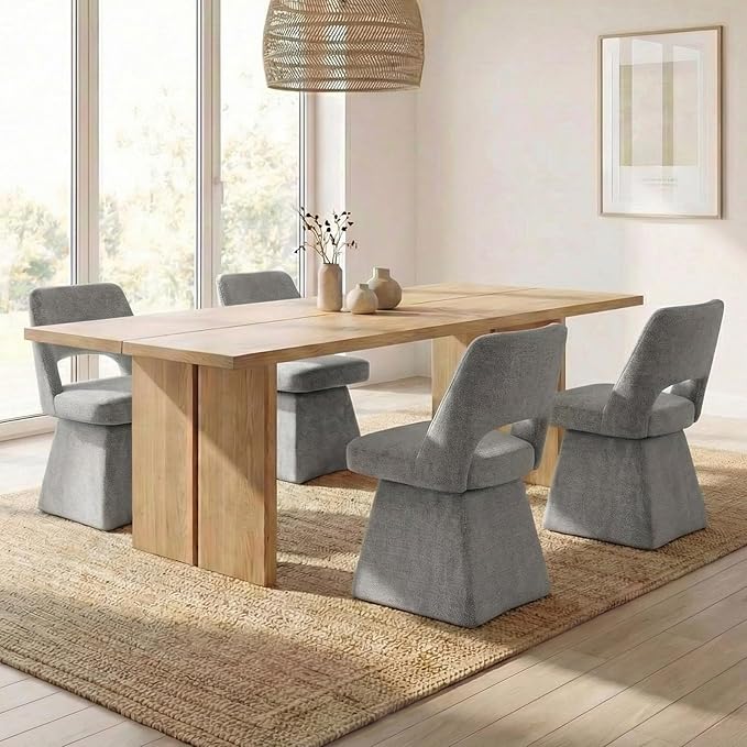 VKNOW Upholstered Swivel Dining Chairs Set of 4, Modern Dining Room Chairs with Open Back, Chenille Fabric Kitchen Chairs for Dining Room, Bedroom, Vanity, Grey